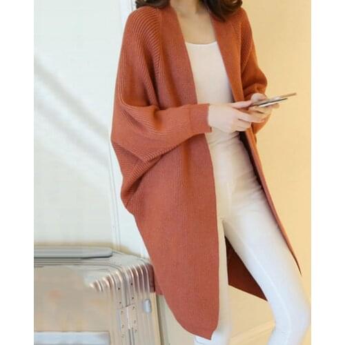 Long Cardigan Pure Color Batwing Sleeve Loose Women Cardigan Coat for Going Out