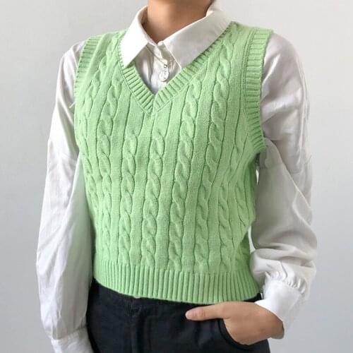 Ladies V Neck Knitted Loose Sleeveless Vest Top Spring And Autumn Simple And Versatile Commuter Vest Sweater