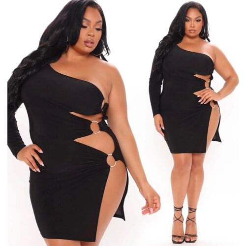 Plus Size Summer Dress 5xl Leaky Shoulder Underwire Sexy Hollow Out Single Sleeve Club Bodycon Dresses Wholesale Dropshipping