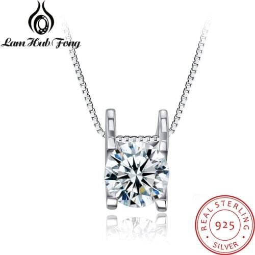 Classic Round Cubic Zircon 925 Sterling Silver Pendant Necklace Wedding Bridal Jewelry S925 Silver Necklace Women (Lam Hub Fong)