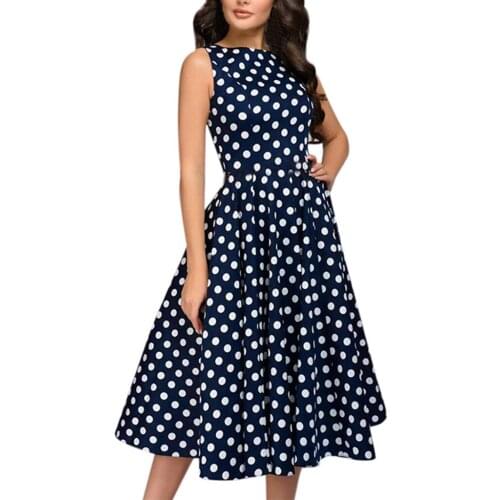 Vintage Dot Print Women 2021 Spring Summer Dress Retro Boho Beach Work Dress Women Slim Bodycon Flare Dress Vestidos de Festa