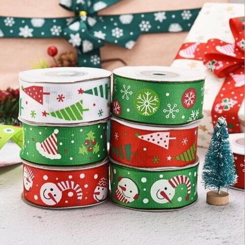 10Yards/Lot 2.5cm red green Polyester Ribbon Bronzing Ribbon Printed Christmas Ribbon For Christmas Decoration DIY Sewing Fabric