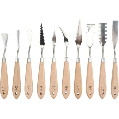 10 pcs Stainless steel oil painting knife with wooden handle special-shaped blade special texture painting tools art supplies