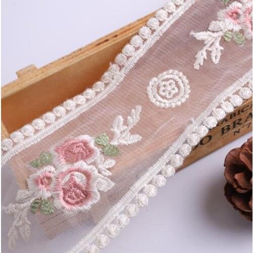3Meters Beige Embroidered Lace Trims Vintage Flower Hollow Carved Mesh Trimmings Sew On Patch Wedding Appliques Diy
