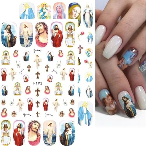 3D Nail Stickers Adhesive Decals Audrey Hepburn Jesus Virgin Mary Nail Art Sliders Foils Paper Decorations Manicure TRF185-193