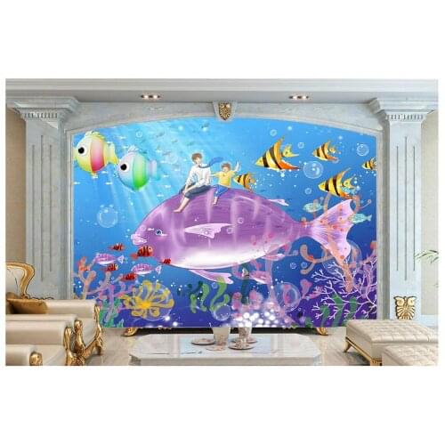 Custom High-end mural 3d wallpaper murals Hand painted cartoon fish background wall decoration painting wall papers home decor