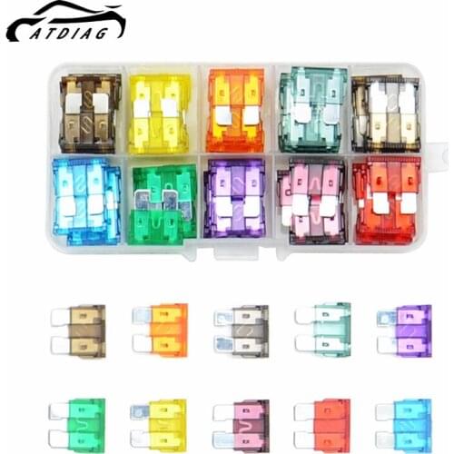 50/100pcs Blade Type Car Fuse Assortment Set Auto Car Truck 2.5/3/5/7.5/10/15/20/25/30/35A Fuse with Box Clip