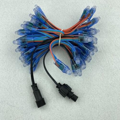 50pcs/set bullet type DC5V addressable 12mm WS2811 RGB led smart pixel node;RGB color 18AWG wire,IP68