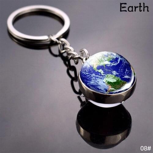 Fashion Planet Space Solar System Keyring Nebula Sun Earth Moon Art Picture Keychain Double Side Glass Ball Key Chain Jewelry