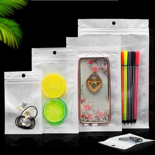 INTEGRITY 500pcs/lot 12*20cm White/clear Self Seal Zipper Plastic Retail Packaging Storage Bag Zip Lock plastic Bag W/ Hang Hole