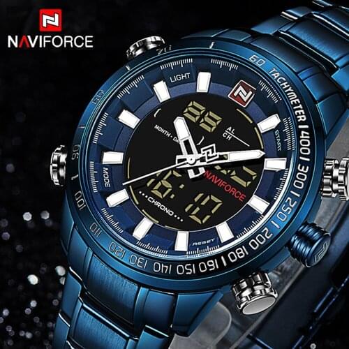 NAVIFORCE 9093 Top Brand Mens Quartz Watch Fashion Digital LED Sport Watch Waterproof Man Watches Male Clock Relogio Masculino