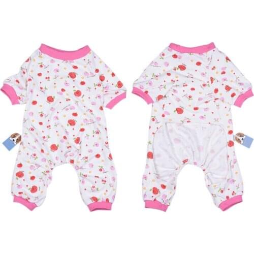 Cotton Jumpsuits Pink cherry pattern clothes for Pet Dog Cute Cherry Design Pet Dog Soft Cloth Puppy Dog Clothing Clothes