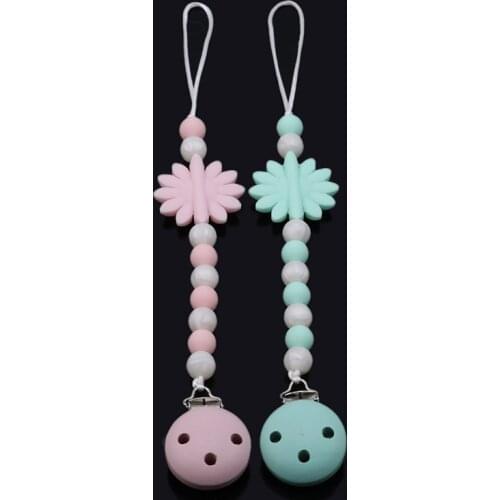 Baby Silicone Teething Dummy Pacifier Clip Bead Infant Soother Nipple Strap Chain Newborn Feeding Teether Holder Anti-drop Rope