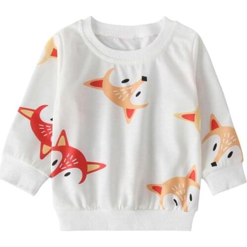 Baby Kids Long Sleeves Fox Jumper Temperament Autumn Cotton Simple Generous Pullover Tops Round Collar Sweatshirt