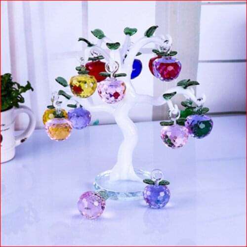 CRYSTAL APPLE TREE WITH 12 6PCS APPLES FENGSHUI CRAFTS HOME DECOR FIGURINES CHRISTMAS NEW YEAR GIFTS SOUVENIRS DECOR ORNAMENT