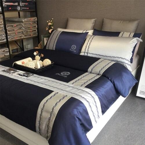 Navy Blue Business Affairs Man Bedding Set 100% Luxury Cotton duvet cover fitted sheet King Queen Twin Size 4pcs /6pcs Set