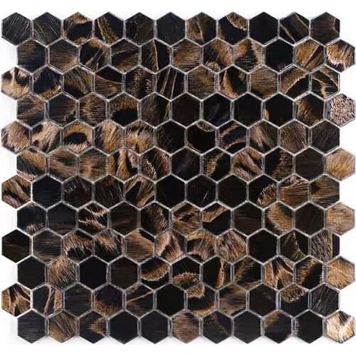 Brown hexagonal glass mosaic tile for home decoration