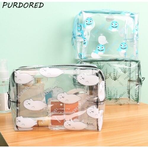 PURDORED 1 Pc Cartoon Cosmetic Bag Waterproof Zipper Women Makeup Bag Travel Toiletry Bag Beauty Case Kosmetyczka Trousse