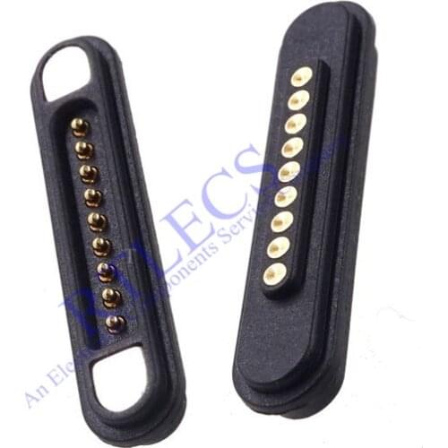 2 Pair Magnetic Pogo Pin Connector 9 Positions Pitch 2.2 MM Spring Loaded Contact Strip Power Charge Data Transfer Pogopin Probe