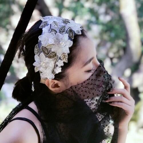 The New Custom Hand-made Beautiful Three-dimensional Embroidery Flower Headband Hairpin Hair Band Headband 2 Colors