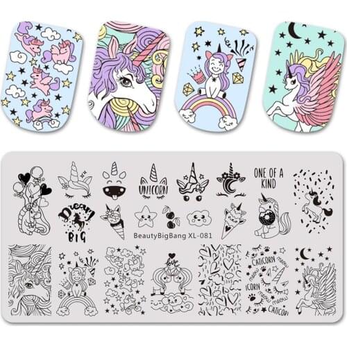Beautybigbang Stamping Plates 6*12CM Cloud Star Cute Unicorn Pattern Nail Art Mold Tool Accessories Stamping Plate Print XL-081