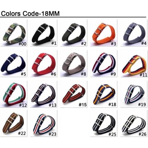 Wholesale Stripe Cambo Solid Black Watch 18 mm Multi Color Army Military nato fabric Nylon watchbands Strap Bands Buckle 18mm