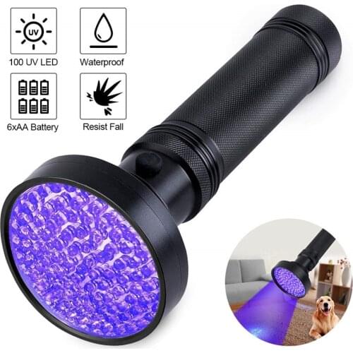 Super Bright 100 LED 395nm UV Blacklight Flashlights Ultraviolet Torch Flashlight Detector for Pet Urine Home & Hotel Inspection
