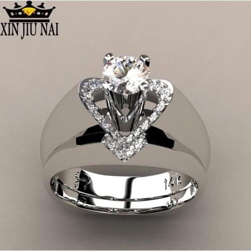 2pcs Heart Crystal Bridal Rings For Lovers Stone Silver Rings Women Wedding Engagement Female Couple Rings Paired Bijoux Anel