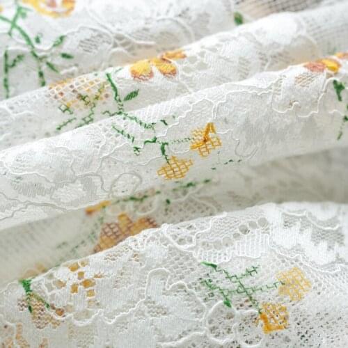 White light and soft lace fabric printed net gauze diy clothing dress cheongsam fabric 50*150cm