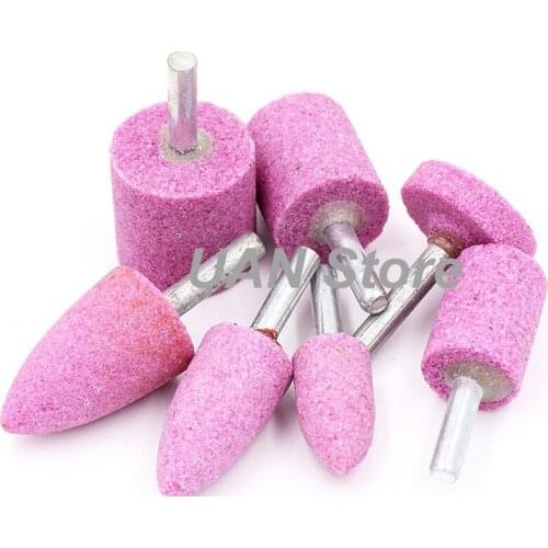 URANN 1pcs 6mm Shank Cylinder Cone T Shape Pink Chrome Corundum Grinding Head Polishing Wheel
