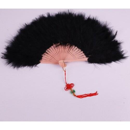 High quality 1pcs Black fluffy feather hand fan dance stage show props wedding party Goose feather fan Belly Dance decoration