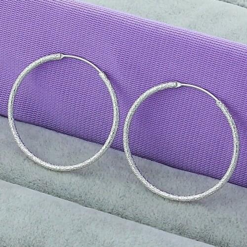 High Quality 925 Silver Jewelry 35MM Scrub Circle Hoop Earrings For Women Girls Trendy Jewelry Earring Free Shipping