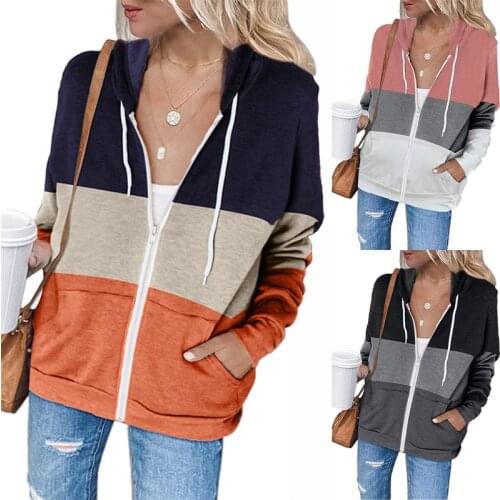 Thorn Tree 2021 Autumn Coats Female Striped Color Patchwork Coat Long Sleeve Hooded Tops With Zipper Pockets Jackets Spring Fall