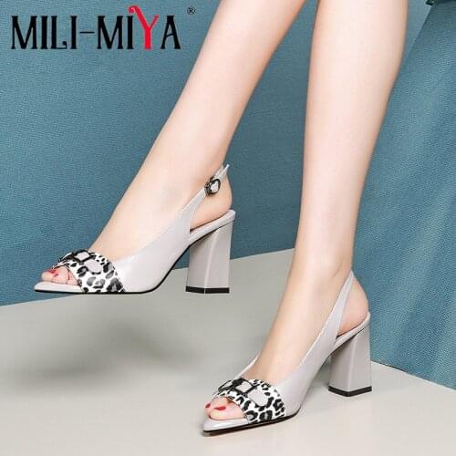 MILI-MIYA Summer Cow Leather Women Sandals Ladies Sexy Open Toe Leopard Slingback Block Heels Party Night Club Shoes Handmade