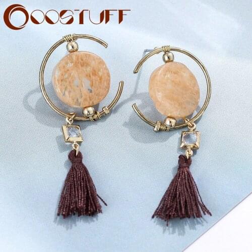 2021 Trend Stone Drop Earrings Long Dangle Brown Tassel Pendientes Decorative Body Jewelry for Women Vintage Wedding Accessories