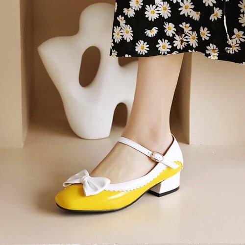 US4-14 Womens Round Toe Japanese Mary Janes Lolita Pumps Bow knot Chunky Heel Shoes Sweet Lace Plus Size Cosplay 34-48