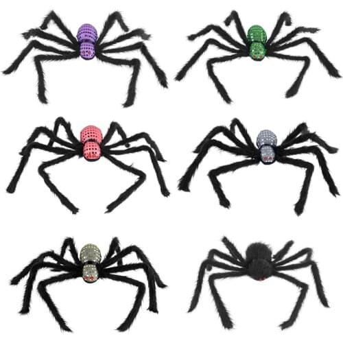 1pc Giant Sequin Plush Spider Halloween Decoration Haunted House Home Festival Party Bar Indoor Outdoor Decor Props Children Toy