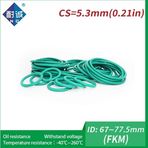 1PC/lot fluoro Rubber Ring Green FKM O ring Seals Thickness 5.3mm ID67/68/69/70/71/72/73/75/76/77.5mm Rubber O-Rings Fuel Washer