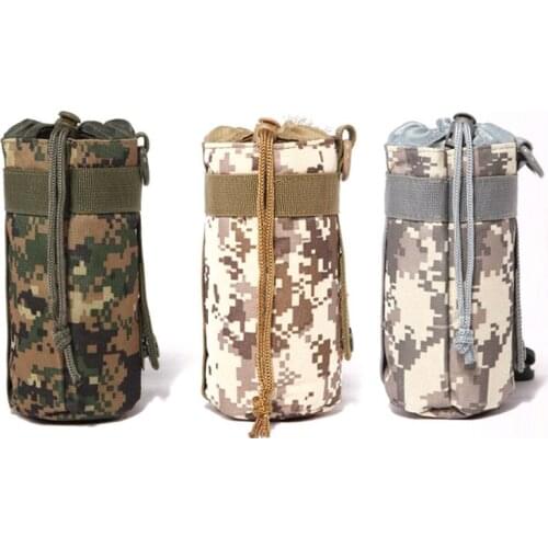 1pc Tactical Molle Water Bottle Pouch Bag Military Outdoor Travel Hiking Drawstring Water Bottle Holder Kettle Carrier Bag
