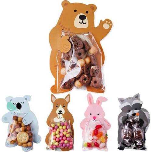 10pcs/lot Cute Animal Bear Rabbit Koala Candy Bags Greeting Cards Cookie Bags Gift Bags Baby Shower Birthday Party Decoration