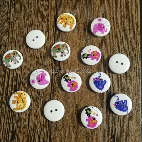 1000pcs Elephant Mixed Wood Buttons 15mm 2 Holes Round Sewing Button Embellishments Crafts Scrapbooking Cardmaking