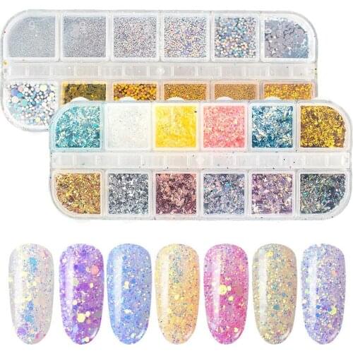 2Box/Set Mixed Size Gold Glitter Flakes Irregular Foil Sequins For Nails Chrome Powder Manicure Nail Art Decorations