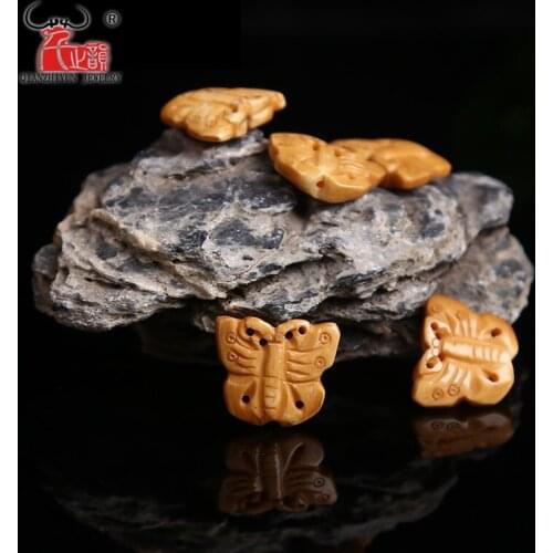 3PCS Handmade Carved Yak Bone butterfly Yellow Beads for Jewelry Making Beads DIY Jewelry Accessory 20mm X 22mm Hole:1mm