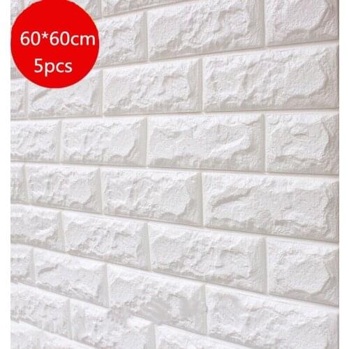 60X60cm 5 pcs 3D Brick Wall Stickers DIY Self Foam Waterproof Decor Wall Covering Wallpaper For TV Background Kids Living Room