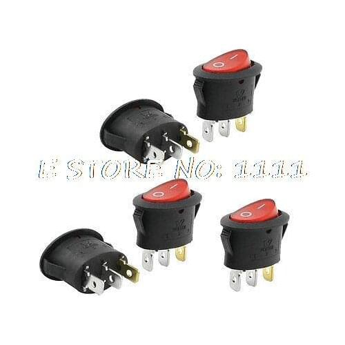 5 Pcs 3P SPST I/O Red Light Panel Mount Oval Rocker Switch 6A/250VAC 10A/125VAC