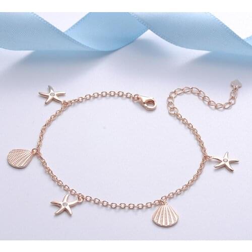 925 Sterling Silver Jewelry Female Gold Starfish Seashell Womens Bracelets Accessories for Women Statement Jewel Christmas Gift