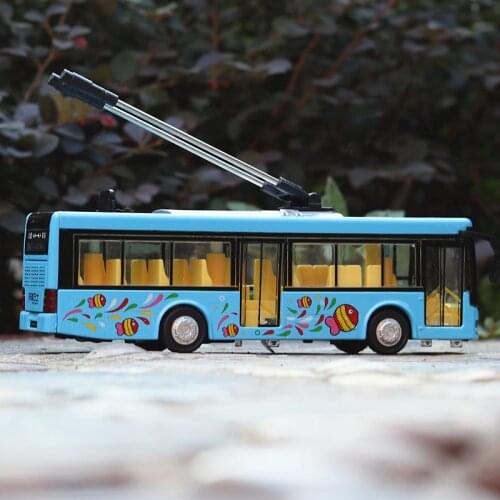 Bus Car Model Alloy Car Voice Station Opening With Sound And Light Boys Birthday New Year Christmas Gift Blue