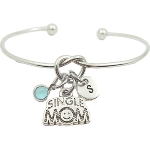 Single Mom Retro Creative Initial Letter Monogram Birthstone Adjustable Bracelet Fashion Jewelry Women Gift Pendant