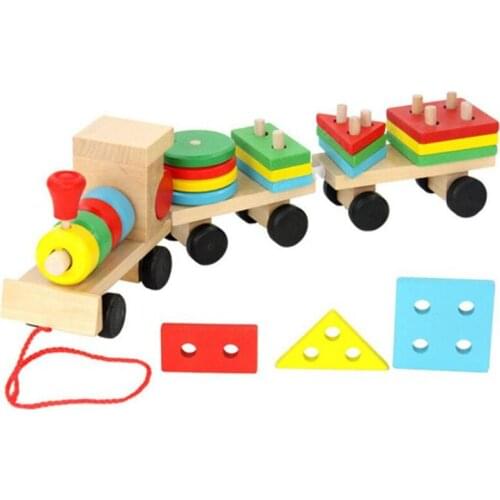 2-5 Year Kids Toys Wood Train Truck Set Geometric Blocks Sorting Board Montessori Children Educational Color Shape Match Stacked