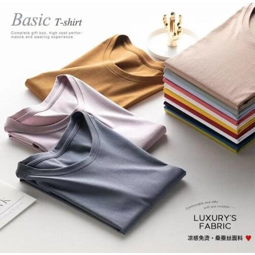 80 Double-sided Mercerized Cotton Short-sleeved T-shirts Womens Tops Round Neck Solid Color Half-sleeved Womens T-shirts S-4XL